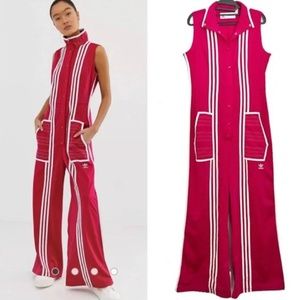 Adidas Originals x Ji Won Choi Mixed Stripe Jumpsuit in Pink Pride Size small